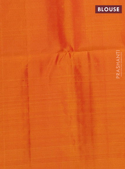 Kanchipuram soft silk saree red and sunset orange with allover silver zari weaves and zari woven border