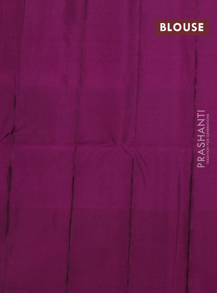 Kanchipuram soft silk saree peacock green and pink with allover zari woven buttas and long zari woven border