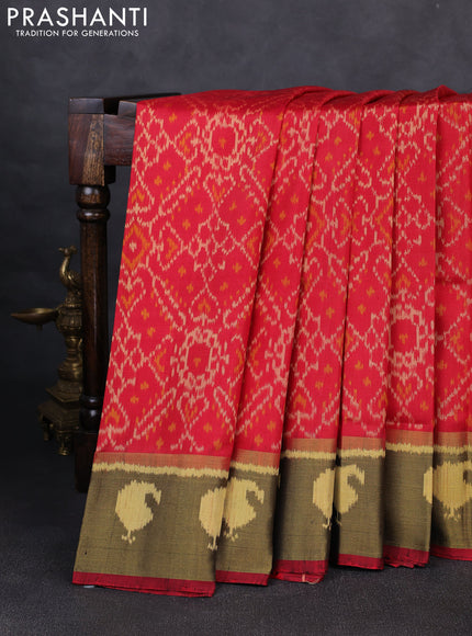 Rajkot patola silk saree red and maroon with allover ikat butta weaves and ikat woven zari border