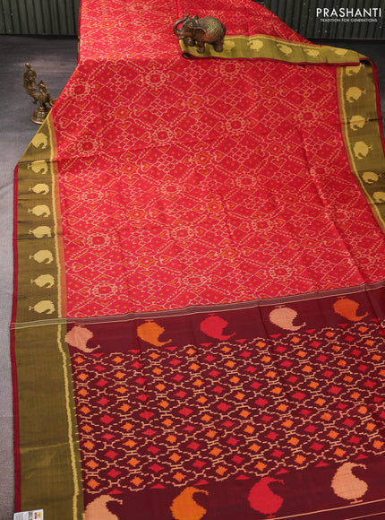 Rajkot patola silk saree red and maroon with allover ikat butta weaves and ikat woven zari border