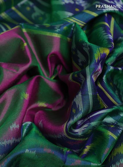 Rajkot patola silk saree purple and dual shade of bluish green with allover ikat butta weaves and ikat woven zari border