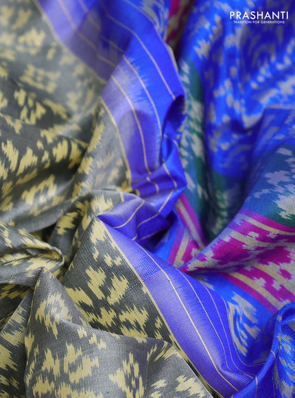 Rajkot patola silk saree grey and royal blue with allover ikat weaves and ikat woven zari border