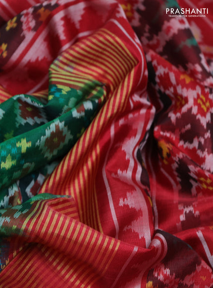 Rajkot patola silk saree bottle green and maroon with allover ikat weaves and zari woven ikat border