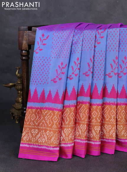 Rajkot patola silk saree dual shade of bluish purple and magenta pink with allover ikat weaves and ikat woven zari border