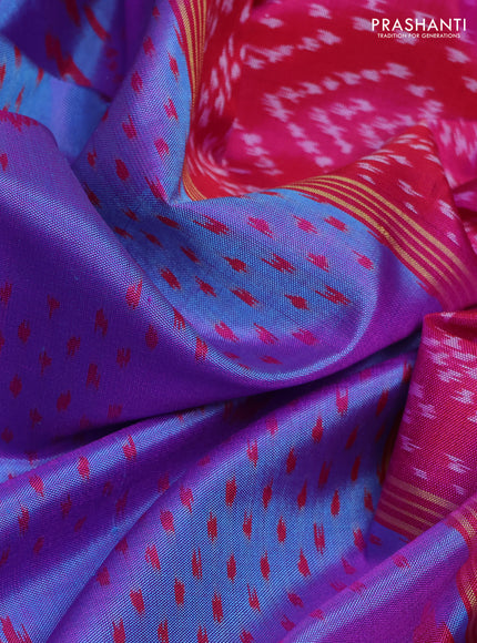 Rajkot patola silk saree dual shade of bluish purple and magenta pink with allover ikat weaves and ikat woven zari border