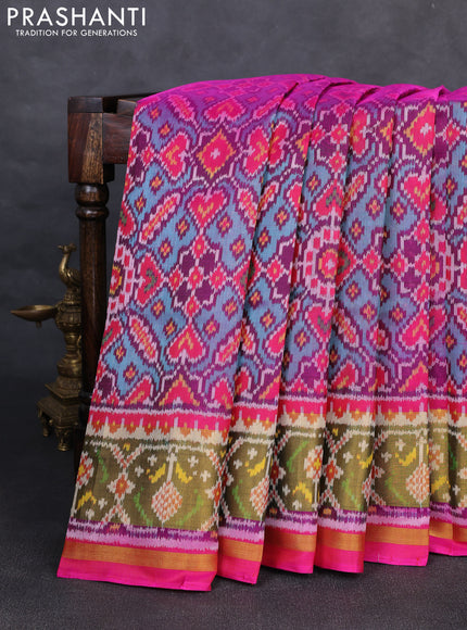 Rajkot patola silk saree teal blue and purple with allover ikat weaves and ikat woven zari border