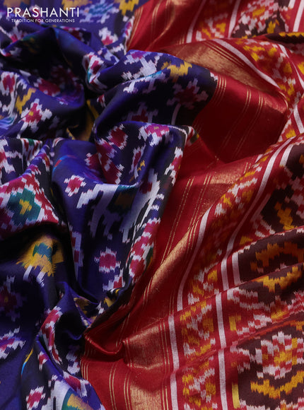 Pochampally silk saree blue and red with allover ikat weaves and zari woven border
