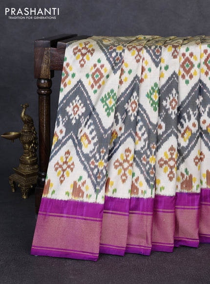 Pochampally silk saree cream and pink with allover ikat weaves and zari woven border