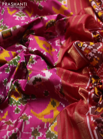 Pochampally silk saree pink and red with allover ikat weaves and zari woven border