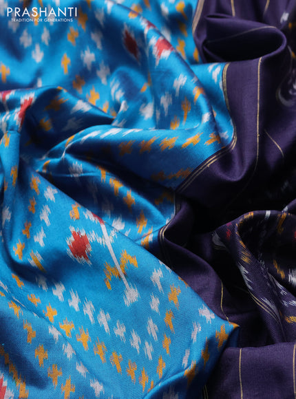 Pochampally silk saree cs blue and navy blue with allover ikat weaves and ikat zari woven border