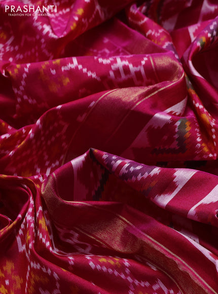 Pochampally silk saree pink and red shade with allover ikat weaves and ikat woven zari border