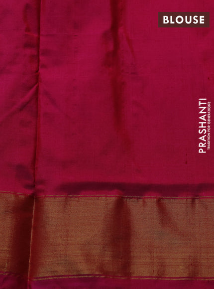Pochampally silk saree pink and red shade with allover ikat weaves and ikat woven zari border