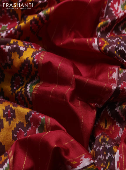 Pochampally silk saree mustard yellow and red with allover ikat weaves and zari woven border