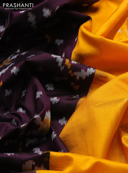 Pochampally silk saree deep purple and mustard yellow with allover ikat weaves and zari woven border