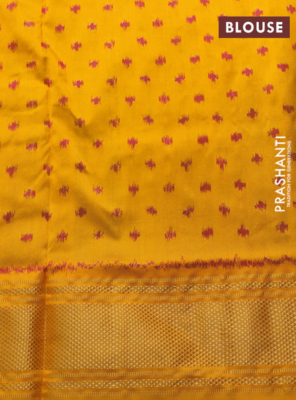 Pochampally silk saree deep purple and mustard yellow with allover ikat weaves and zari woven border