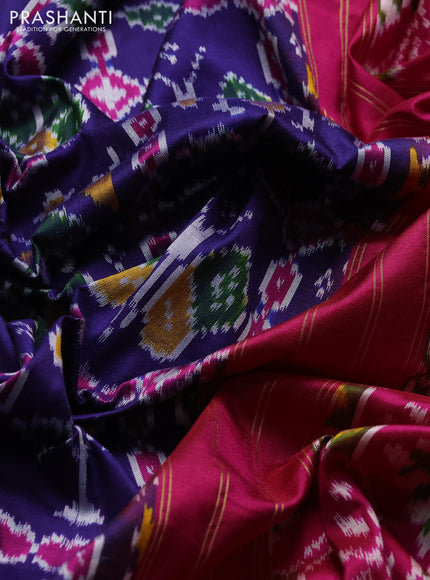 Pochampally silk saree blue and pink with allover ikat weaves and zari woven border