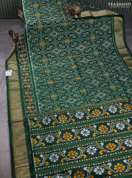 Pochampally silk saree bottle green with allover ikat weaves and zari woven border