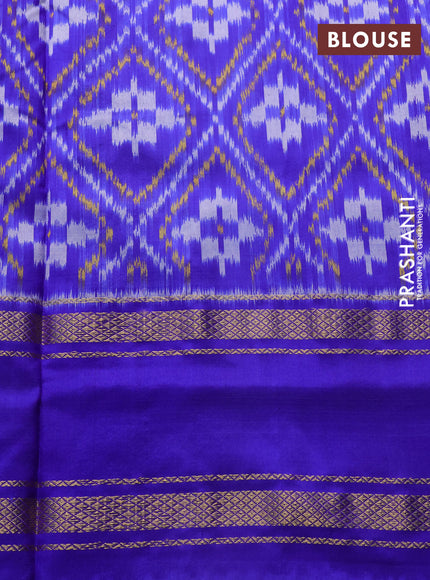 Pochampally silk saree off white and royal blue with plain body and ikat rettapet zari woven border