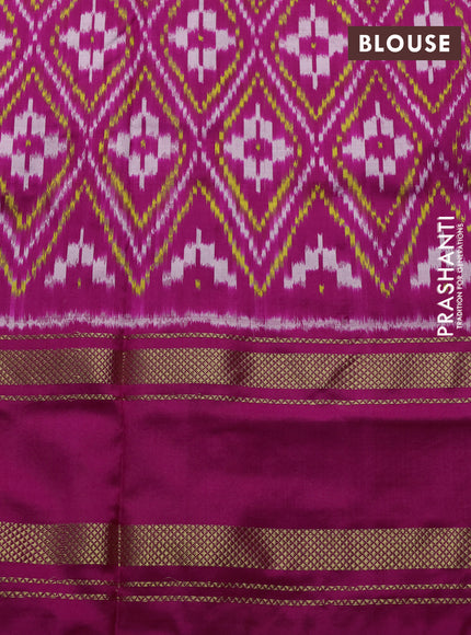 Pochampally silk saree green and pink with plain body and ikat rettapet zari woven border
