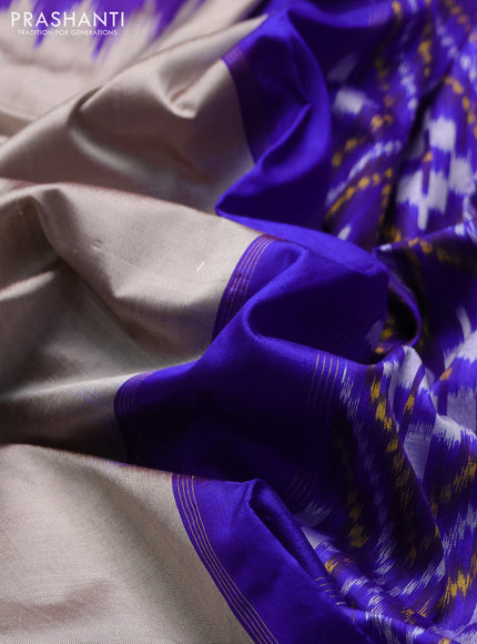 Pochampally silk saree grey and royal blue with plain body and ikat rettapet zari woven border