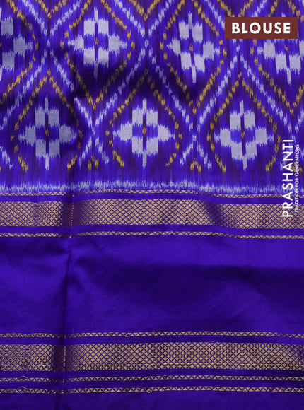 Pochampally silk saree grey and royal blue with plain body and ikat rettapet zari woven border