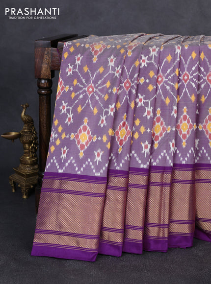 Pochampally silk saree pastel purple and purple with allover ikat weaves and long zari woven border