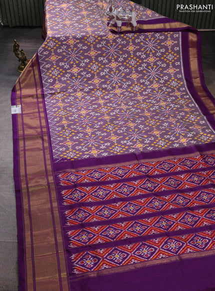 Pochampally silk saree pastel purple and purple with allover ikat weaves and long zari woven border