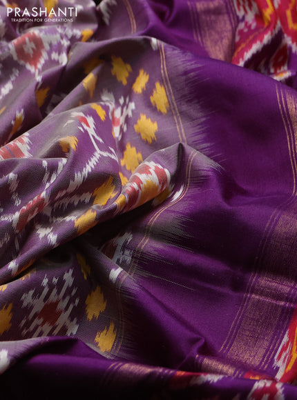 Pochampally silk saree pastel purple and purple with allover ikat weaves and long zari woven border