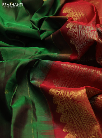 Pure kanchipuram silk saree green and red with zari woven buttas and zari woven border