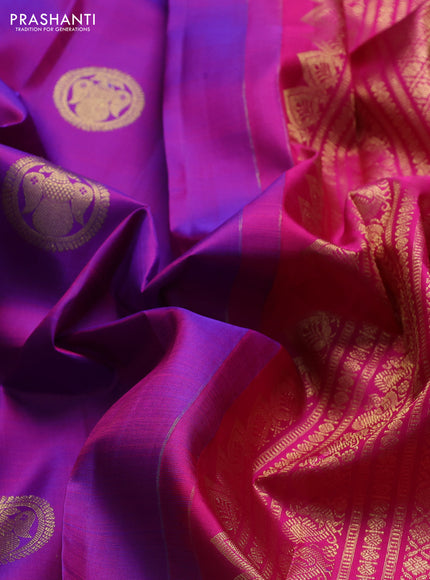 Pure kanchipuram silk saree purple and pink with zari woven buttas and zari woven border