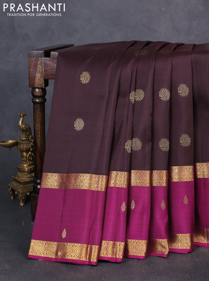 Pure kanchipuram silk saree coffee brown and magenta pink with zari woven buttas and rettapet zari woven border