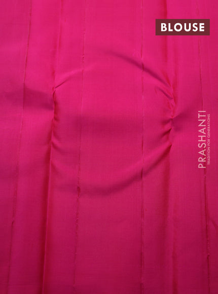 Pure kanchipuram silk saree peacock blue and pink with silver & gold zari woven buttas in borderless style