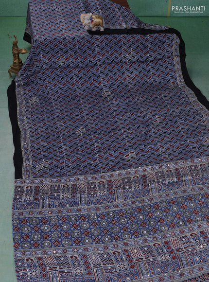 Modal silk saree indigo blue and black with allover ajrakh prints & sequin work and mirror sequin work pallu