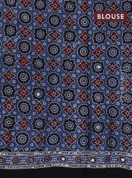 Modal silk saree indigo blue and black with allover ajrakh prints & sequin work and mirror sequin work pallu