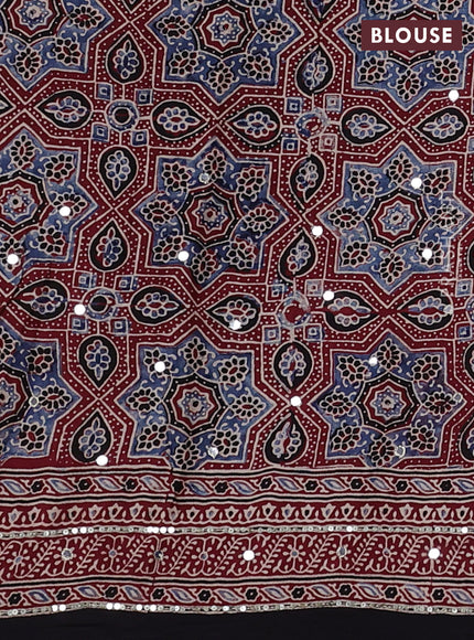 Modal silk saree maroon and black with allover ajrakh prints & sequin work and mirror sequin work pallu