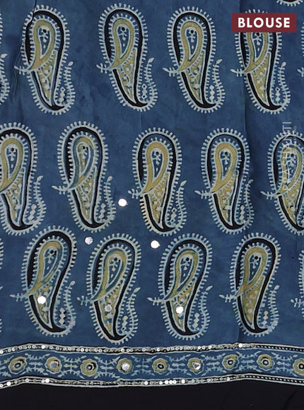 Modal silk saree indigo blue and black with allover ajrakh prints & sequin work and mirror sequin work pallu