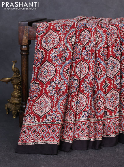 Modal silk saree maroon and black with allover ajrakh prints & sequin work and mirror sequin work pallu