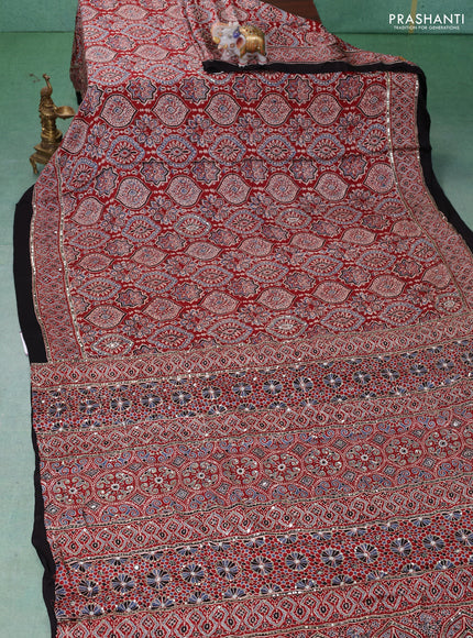 Modal silk saree maroon and black with allover ajrakh prints & sequin work and mirror sequin work pallu