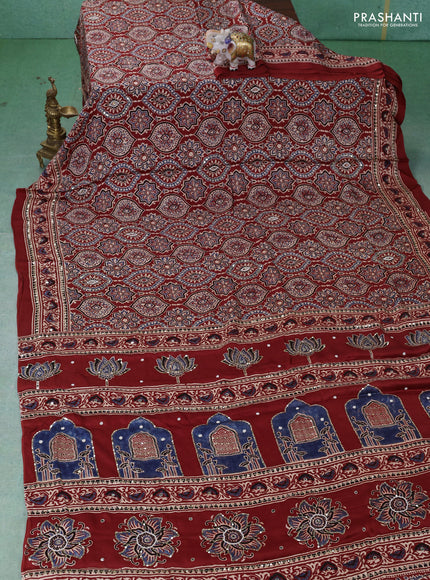 Modal silk saree maroon with allover ajrakh prints & sequin work and mirror sequin work pallu