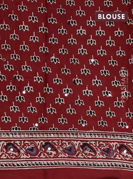 Modal silk saree maroon with allover ajrakh prints & sequin work and mirror sequin work pallu