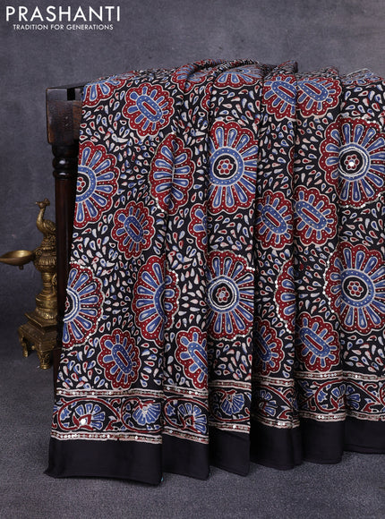 Modal silk saree black with allover ajrakh prints & sequin work and mirror sequin work pallu