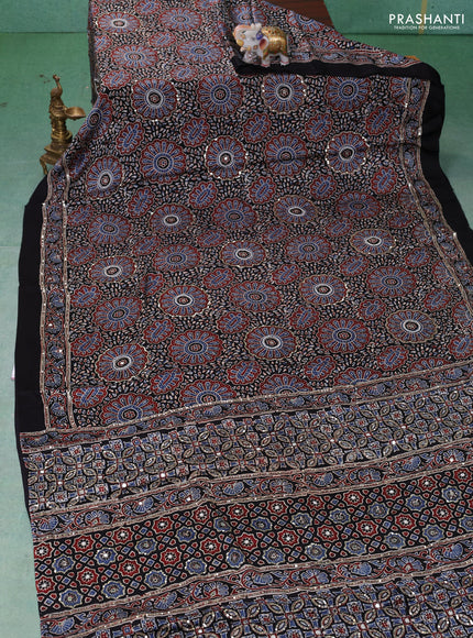 Modal silk saree black with allover ajrakh prints & sequin work and mirror sequin work pallu