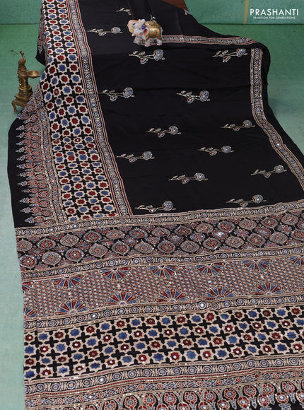 Modal silk saree black with allover ajrakh prints & sequin work and mirror sequin work pallu