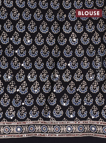 Modal silk saree black with allover ajrakh prints & sequin work and mirror sequin work pallu