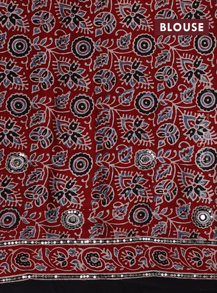 Modal silk saree maroon and black with allover ajrakh prints & sequin work and mirror sequin work pallu