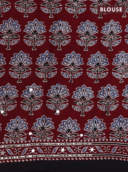 Modal silk saree maroon and black with allover ajrakh prints & sequin work and mirror sequin work pallu