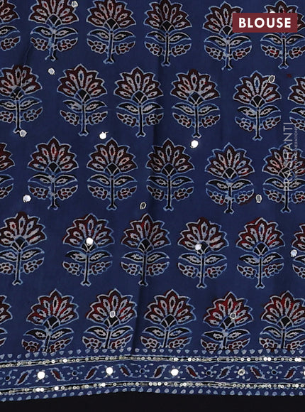 Modal silk saree indigo blue and black with allover ajrakh prints & sequin work and mirror sequin work pallu
