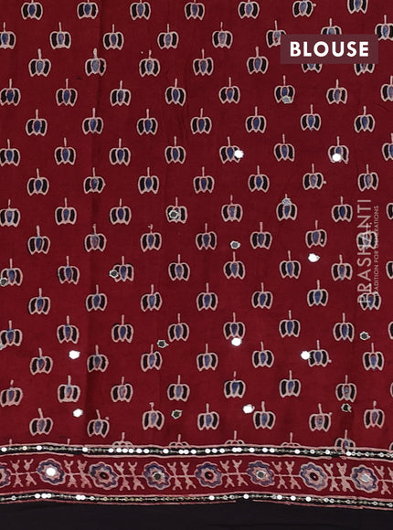 Modal silk saree maroon and black with allover ajrakh prints & sequin work and mirror sequin work pallu