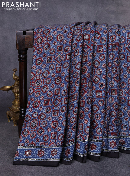 Modal silk saree indigo blue and black with allover ajrakh prints & sequin work and mirror sequin work pallu