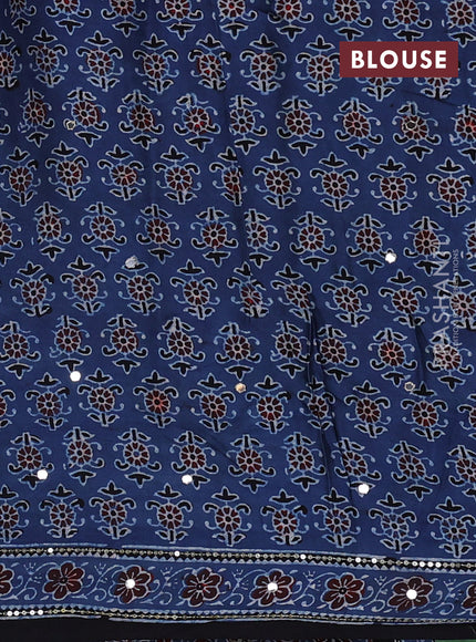 Modal silk saree indigo blue and black with allover ajrakh prints & sequin work and mirror sequin work pallu